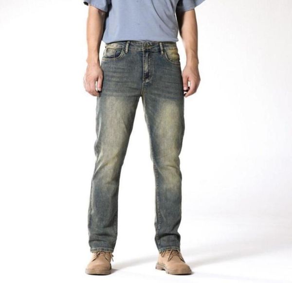 

men039s jeans men straight classic denim cotton retro nostalgic fit pants leg solid trousers2388473, Blue