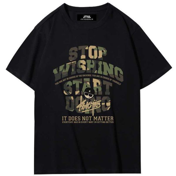 

galleries jtsl summer fashion brand english alphabet printed american vintage round neck t-shirts for men and women 250g drop shoulder short, White;black