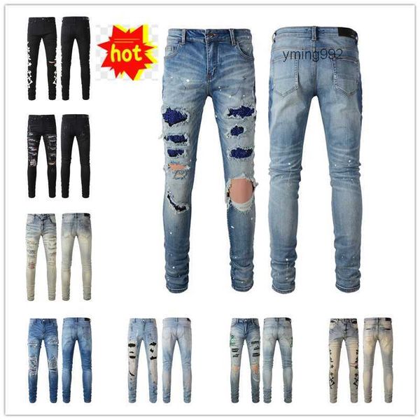 

2023 new arrivals amirly mens luxury designer denim jeans holes trousers jean coolguy biker pants man clothing #024, Blue