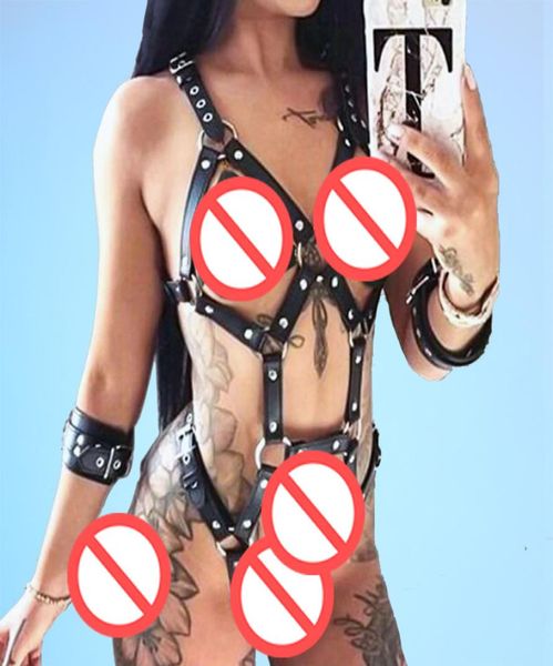 

women leather harness underwear garters belt underwear gothic suspenders bondage straps erotic body lingerie skes3742022, Red;black