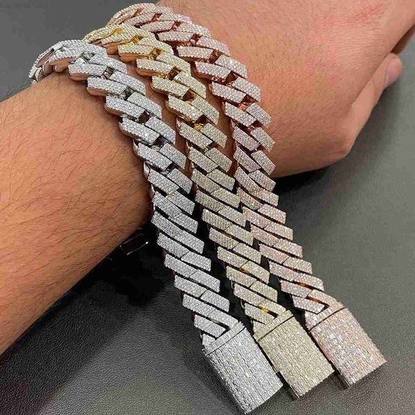 

hip hop jewelry 14mm white gold iced out cuban link moissanite prong cuban chain bracelet diamond cuban bracelet, Silver