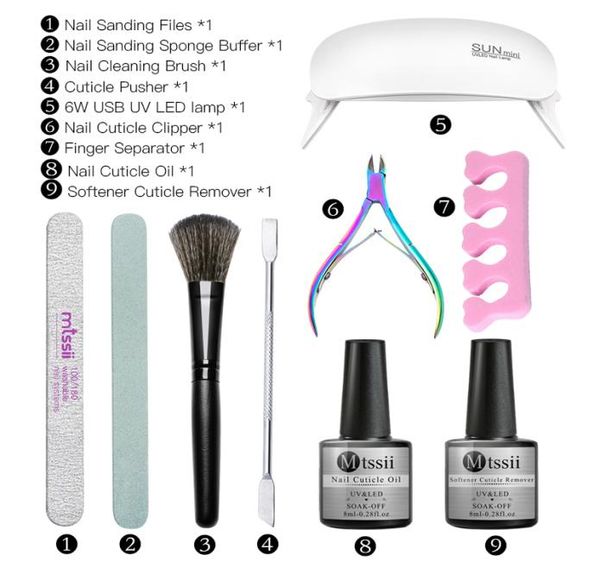 

mtssii 9pcs manicure set with 6w uv led lamp dryer gel nail cuticle remover set tools for manicure nail art kits7429165
