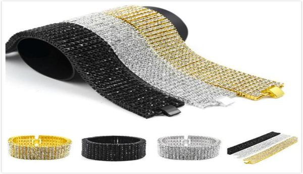 

4 width 812 lineswide tennis chain bracelet bling diamond hip hop mens personalized wristband punk rock rapper jewelry for boys g2029964, Black