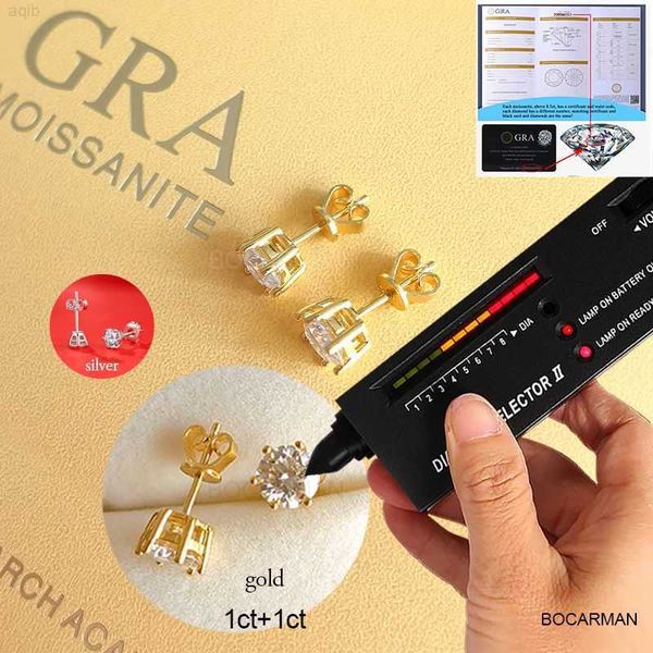 

s925 silver six claw earrings set with moissanite diamond two carat pair of 18k plated gold earrings, Golden