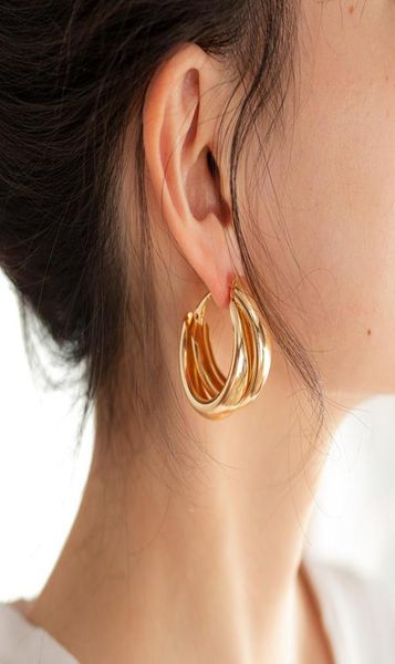 

hoop huggie personality 45 mm big gold hoops earrings minimalist thick round circle for women golden trendy party gift hiphop ro3642695, Golden;silver