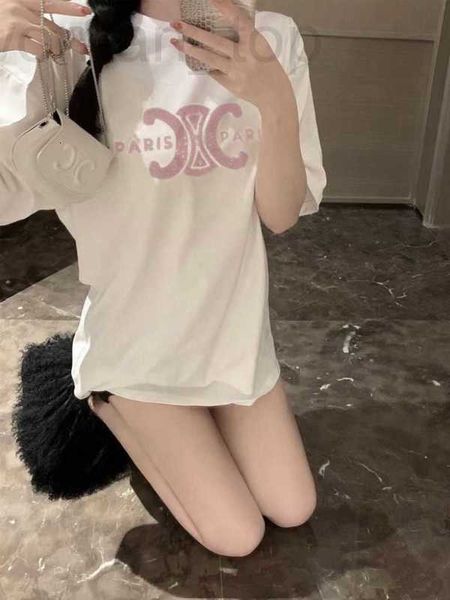 

women's t-shirt designer ce23 spring/summer new letter beads 3d hollow embroidery small design fashion versatile loose round neck sweet, White