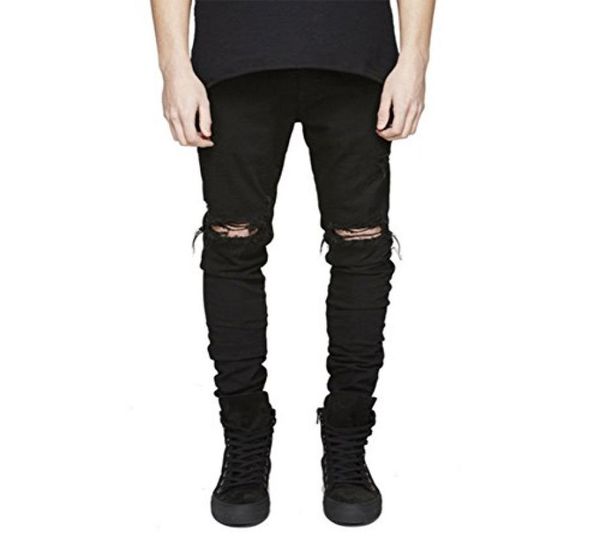 

longbida slim fit ripped jeans men histreet mens distressed denim joggers knee holes washed destroyed jeans7285370, Blue
