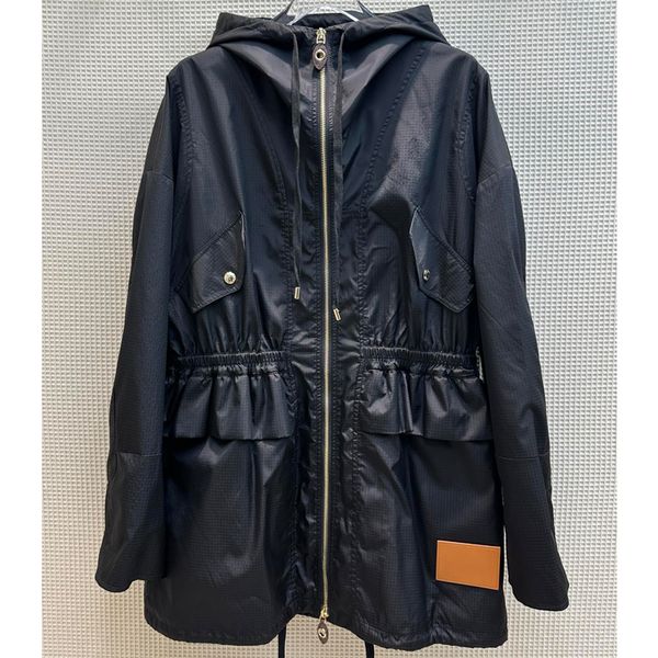 

8.5 black hooded drawstring ruffle zipper casual women's jackets, Black;brown