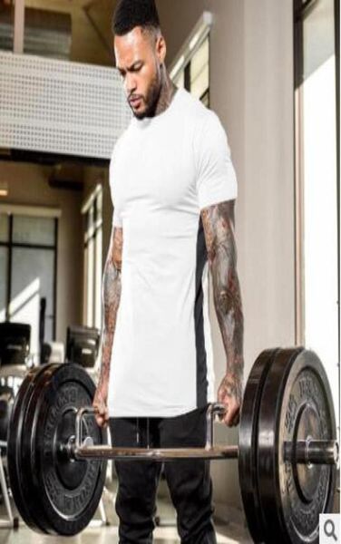 

2019 summer men gym t shirt short sleeve tshirt fitness bodybuilding male short cotton running stitching color sport tee 4 c1274383, White;black
