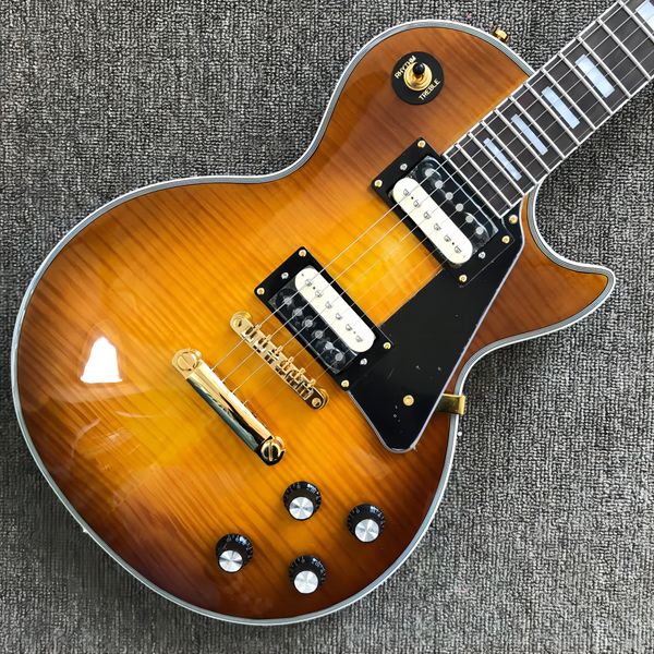 

custom electric guitar, gold hardware, rosewood fingerboard, tobacco burst maple solid mahogany body guitar
