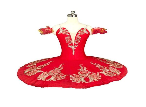 

girls red pancake platter ballet tutu stage wear costume performance competition professional ballerina dress classical gold3192590, Black;red