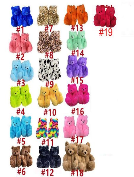 

plush teddy bear house slippers brown women home indoor soft antislip faux fur cute fluffy pink slippers women winter warm shoes7299824, White
