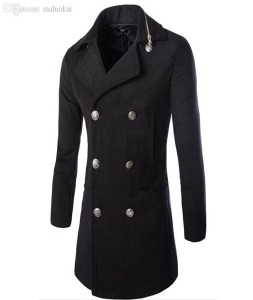 

fall2016 casual fashion mens jackets and coats duffle coat stylish british style single breasted mens pea coat wool trench coat3205254410, Tan;black