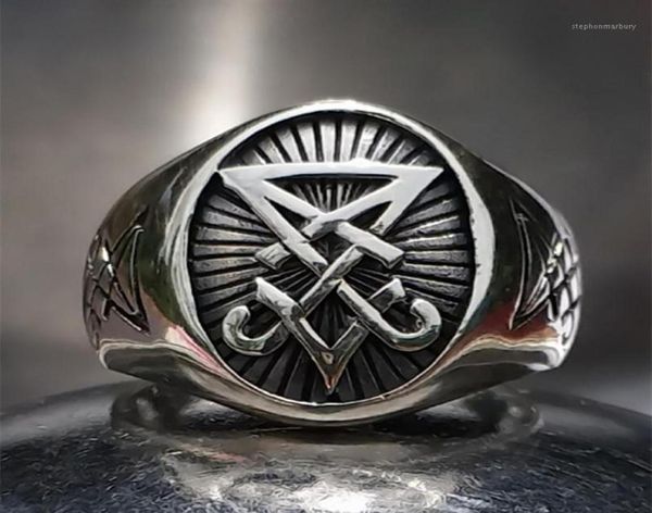 

cluster rings sigil of lucifer satanic satan baphomet signet stainless steel ring pagan jewelry1268p7838812, Golden;silver