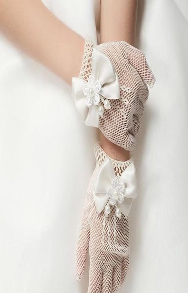 

flower girl glove kids cream lace pearl fishnet gloves first communion wedding flower girl party2955355, White