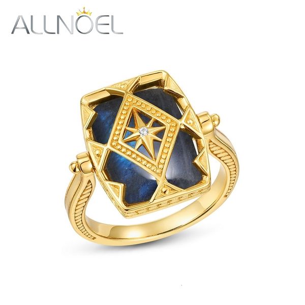 

wedding rings allnoel natural 13 10mm blue labradorite 925 sterling silver women double side reversible gold plated vintage jewelry gift 230, Slivery;golden
