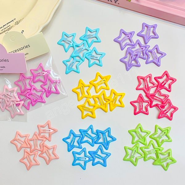 

5pcs/set cute solid star drip glaze alloy hair clips for girls sweet hair decorate hairpin hairgrip kids lovely hair accessories, Slivery;white