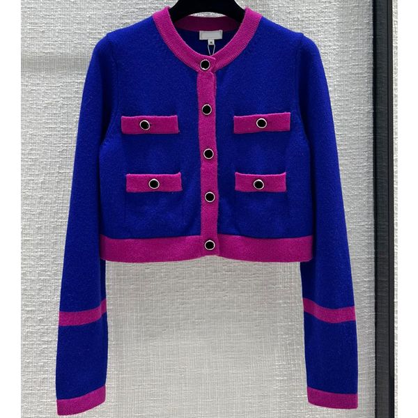 

8.5 fashion elegant contrast color crew neck long sleeve 100% cashmere knitted cardigan women's sweaters, White;black