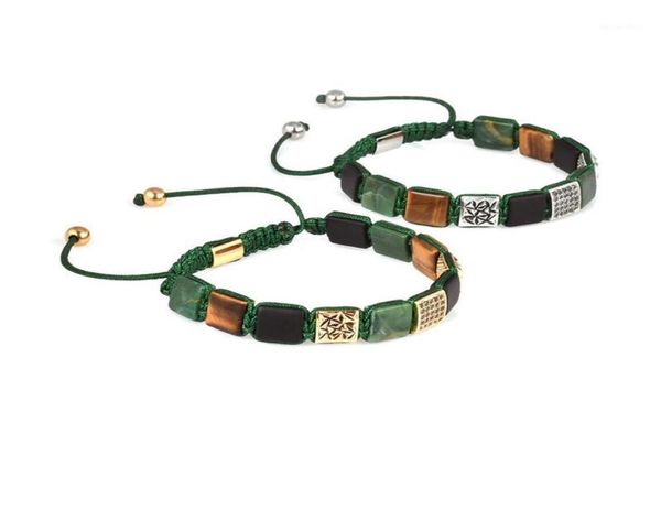 

custom jewelry men bracelet square african jades stone beads with green cord for women braided macrame bracelets12540131, Golden;silver