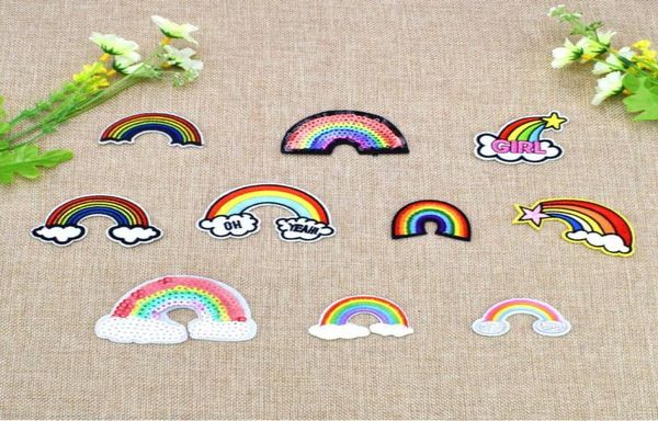 

10 pcsset multicolor rainbow embroidered patches for clothing iron on transfer applique patch for bags jeans diy sew on embroider6189546, Black