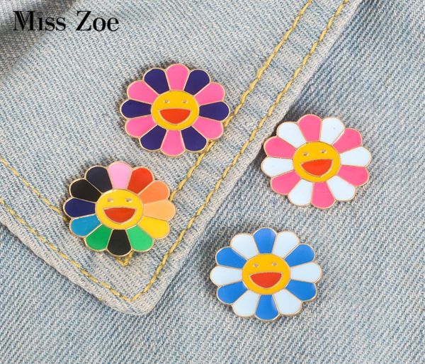 

sun flowers enamel pin colorful face brooch lapel pin denim jeans shirt bag cartoon cute jewelry gift for kids girls3534175, Gray