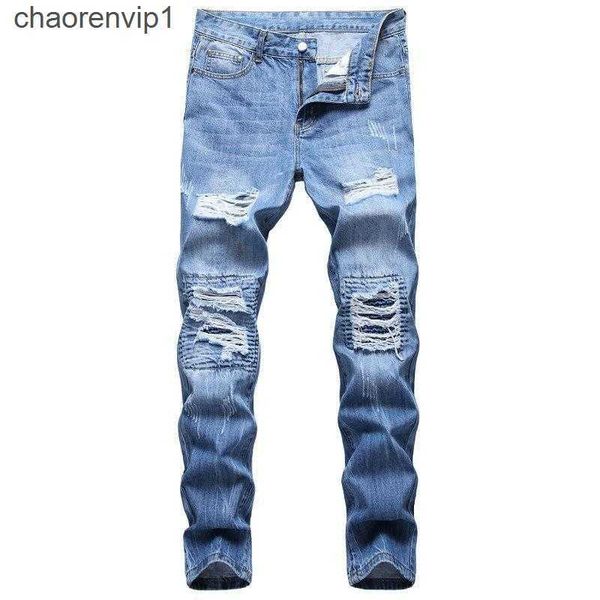 

new men's jeans cotton pants hole casual slim men new trend denim hombre letter star man embroidery patchwork pant for trend brand skin, Blue