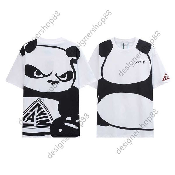 

linvin panda wave print pattern loose short sleeve white t-shirt for couples men and wowen whitr tee, White;black