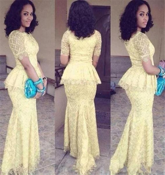

mermaid mother of the bride dress with short sleeve peplum zipper back lace evening gowns yellow plus size prom dress formal for w7090180, Black;red