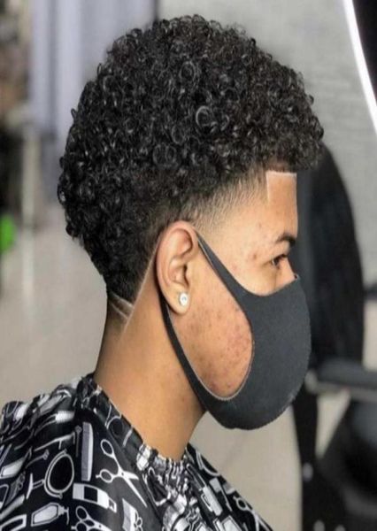 

male unit full pu toupee afro curl 15mm mens wig indian remy human hair replacement for men8924933, Black