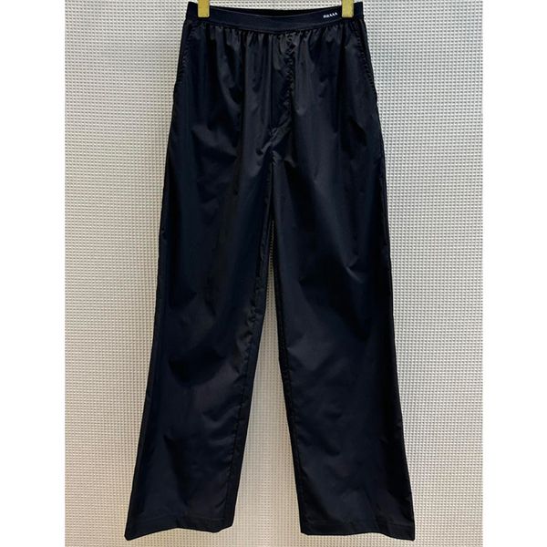 

8.5 letter print elastic waist casual black straight pants women, Black;white