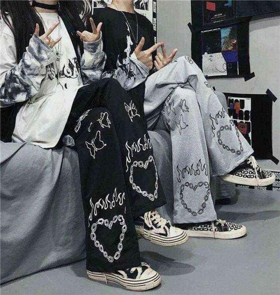 

women pants streetwear gothic oversize wide leg trousers casual hiphop y2k harajuku femme pantalon vintage dark pant aesthetic aa8867724, Black;white