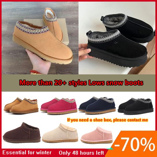 

new snow boots tasman chestnut fur slides sheepskin shearling tazz mules women men ultra mini platform boot slip-on shoes suede upper comfor, Black