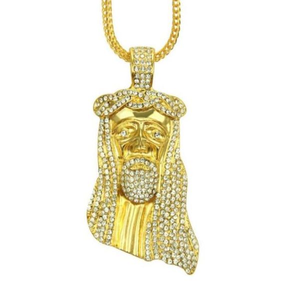 

new iced out jesus face necklace pendants franco rope chunky chain hip hop style necklace gold silver plating jewelry necklace for5091619