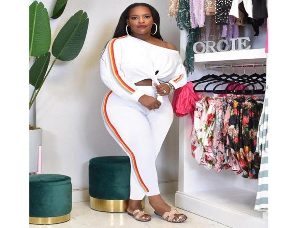 

plus size tracksuits winter clothes women trend side splicing round neck personality before design elastic slim pants set wholesal6731934, Black