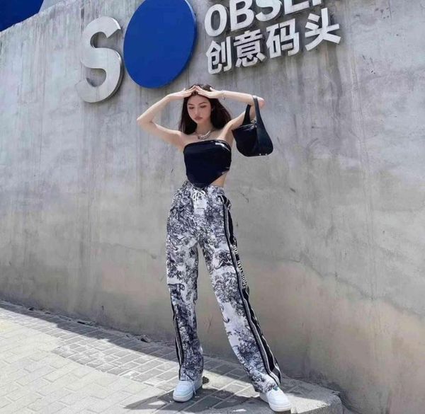 

design clothing ink painting jungle animal printing casual women039s 21 summer new elastic high waist loose wide leg pants29743281026890, Black;white