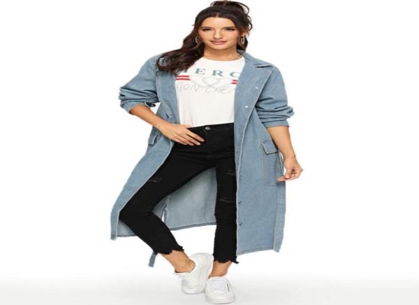 

2020 new women039s denim coats vintage fashion long casual outerwear autunm trench coats windbreak adjustable waist jackets38929281365496, Tan;black