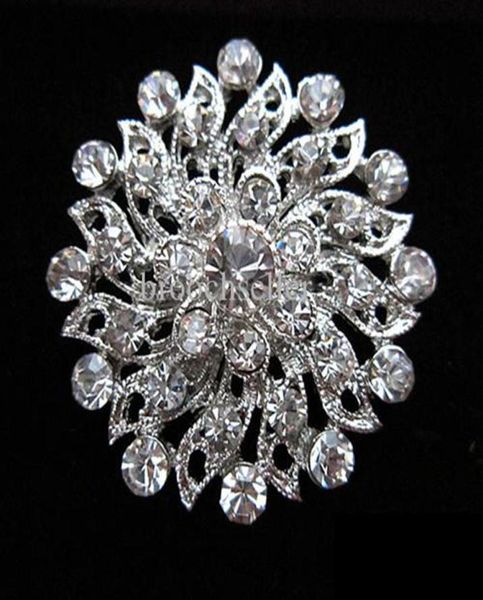 

12 inch beautiful silver color clear rhinestone crystal diamante small flower wedding dress pin brooch gifts1721771, Gray