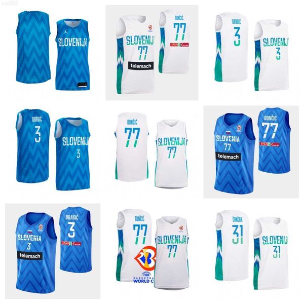 

2023 fiba slovenia world cup basketball jersey 77 lukas doncic miha lapornik jurij macura blaz mahkovic jor dan morgan aleksej nikolic bine, Black;red