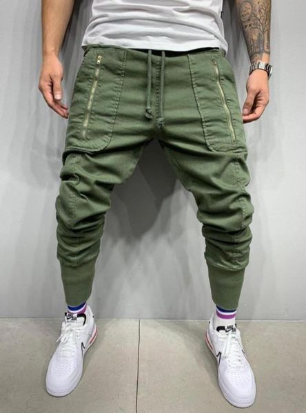 

multipocket cargo pants men039s zipper harem green men drawstring jogging stretch pencil streetwear5446740, Black