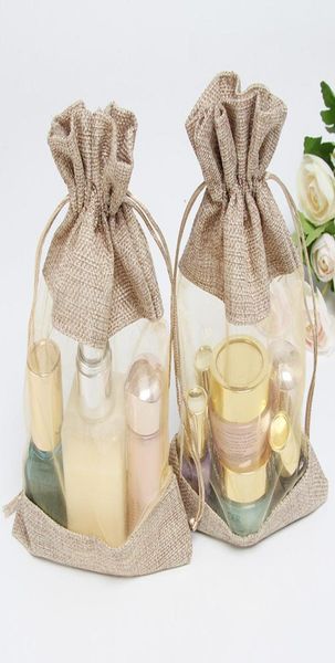 

10x14cm twosided window linen bag jewelry cosmetics bundle mouth storage drawstring bag wedding candy gift pouches 50pc94458081654721, Pink;blue