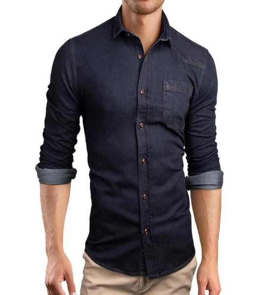 

denim shirts men long sleeve casual solid button down jeans shirt men with pockets spring autumn man solid slim fit3863786, White;black
