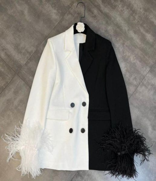 

women039s suits blazers prepomp 2022 spring arrival long sleeve feather cuff double breasted buttons black white patchwork bl4372698, White;black