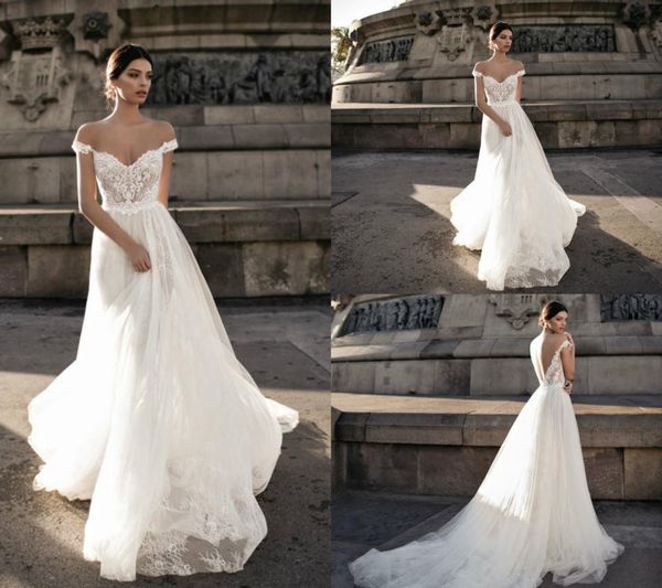 

2019 gali karten beach wedding dress lace backless off shoulder applique bohemian bridal gowns a line summer boho wedding dre3721204, White