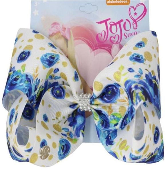 

8pcs lot 7 large flowers christmas jojo swia hair bows clip print ribbon hairclips bowknot headwear for girls hair accessories29845424003, Slivery;white