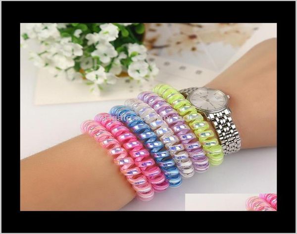 

55cm kawaii telephone wire cord gum headband tie girls elastic band ring rope woman candy color bracelet stretchy scrunchy uchc5 a7787076, Slivery;white