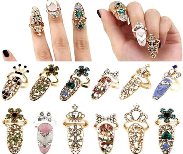 

fashion rhinestone cute bowknot crown crystal open nail finger rings female personality fake nail art rings beauty jewelry sh3980918, Silver