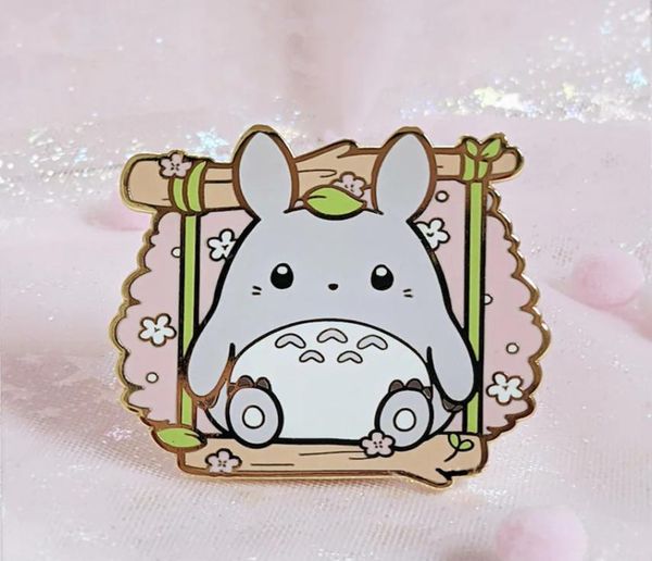 

cute gray bunny sakura cherry blossom hard enamel pin cartoon kawaii totoro brooch accessories anime fans collect badge jewelry5855819, Blue