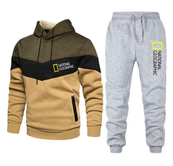 

national geographic fashion brand men039s suit sportswear autumn and winter new men039s hoodie sweatpants suit hooded casu2360093, Gray