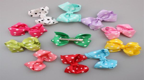 

50pcs lot 3 2 polka dot grosgrain ribbon hair bows with hair clips baby girls039 hair accessories boutique hairbows235g2300166, Slivery;white