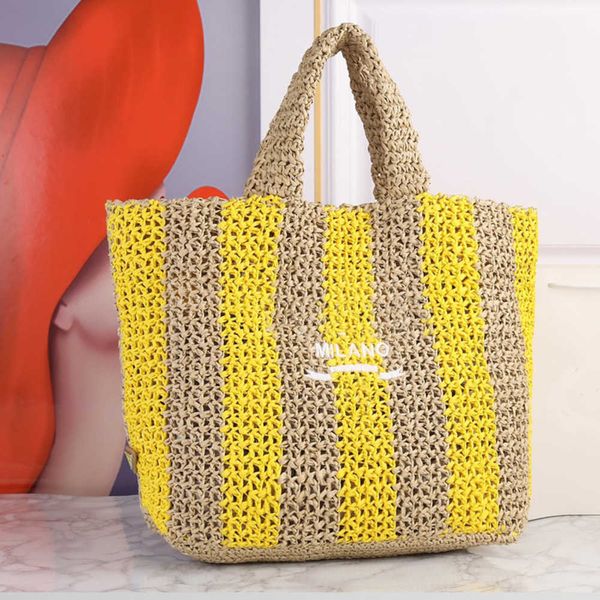

straw woven handbag women tote bag beach shopping purse shoulder crochet hollow out print embroidery large capacity package fashion leisure
